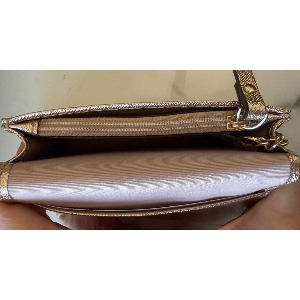 New Kate Spade Staci Metallic Rose Gold Leather Bi Fold Wallet Card Coin Purse